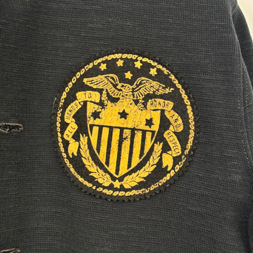 RRL Double RL Ralph Lauren Cardigan Sweater Jacket  M Crest Patch Black Military - Picture 4 of 8